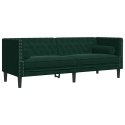 VidaXL Sofa Chesterfield z wałkami, 3-osobowa, ciemnozielona, aksamit