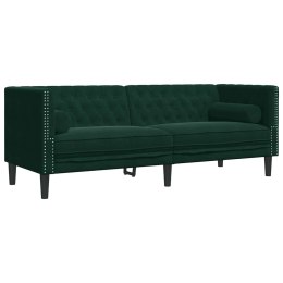 VidaXL Sofa Chesterfield z wałkami, 3-osobowa, ciemnozielona, aksamit