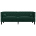 VidaXL Sofa Chesterfield z wałkami, 3-osobowa, ciemnozielona, aksamit