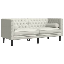 VidaXL Sofa Chesterfield z wałkami, dwuosobowa, kremowa, aksamit
