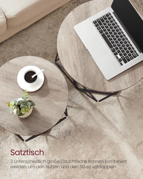 Zestaw 2 stolików kawowych okrągłych, industrialny styl loft