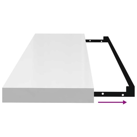 Półki ścienne, 2 szt, wysoki połysk, białe, 90x23,5x3,8 cm, MDF