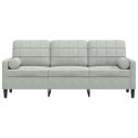 VidaXL 3-osobowa sofa z poduszkami, jasnoszara, 180 cm, aksamit