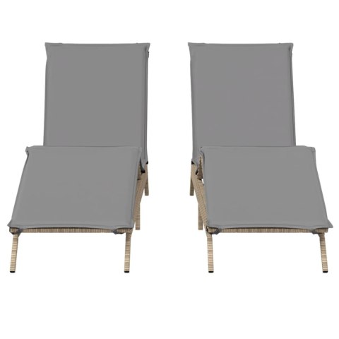 VidaXL Leżaki z poduszkami, 2 szt., beżowe, polirattan