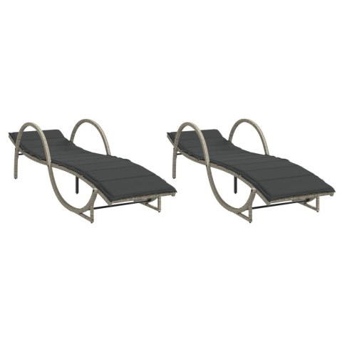 VidaXL Leżaki z poduszkami, 2 szt., jasnoszare, polirattan