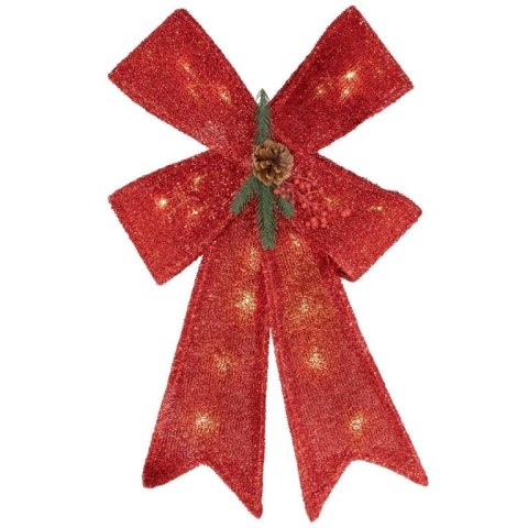 Ozdoba świąteczna, czerwona kokarda, 20 diod LED, ciepła bie