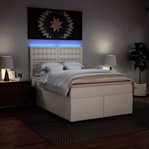 VidaXL Łóżko kontynentalne z materacem, białe, ekoskóra 140x190 cm