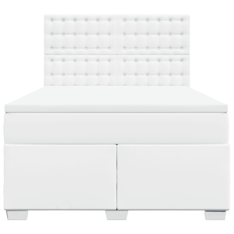 VidaXL Łóżko kontynentalne z materacem, białe, ekoskóra 140x190 cm