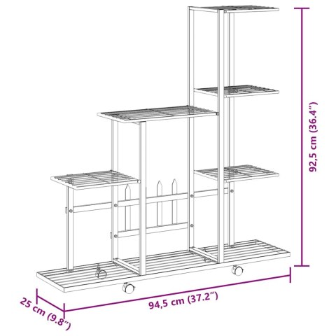 Stojak na kwiaty, na kółkach, 94,5x25x92,5 cm, biały, metalowy