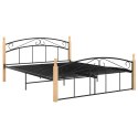Rama łóżka, czarny metal i lite drewno dębowe, 140x200 cm