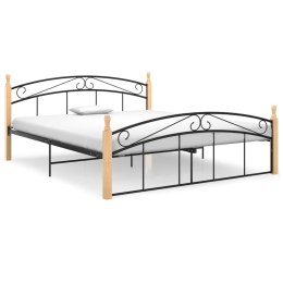 Rama łóżka, czarny metal i lite drewno dębowe, 160x200 cm