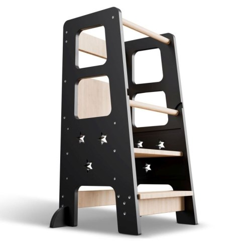 Czarna wieża Montessori dla dzieci, regulowana, bezpieczna
