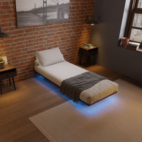 Designerskie łóżko z podświetleniem LED 90x200, czarna stal