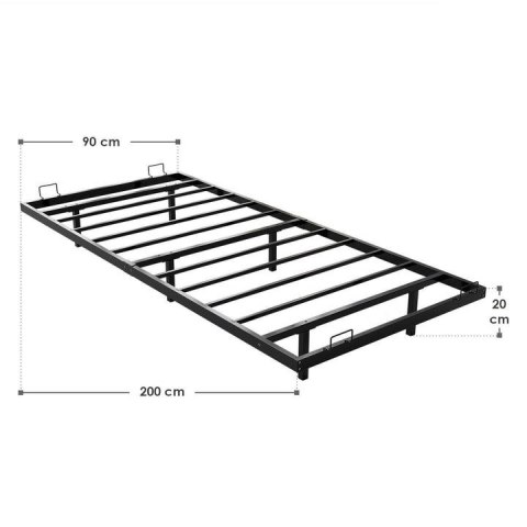 Designerskie łóżko z podświetleniem LED 90x200, czarna stal