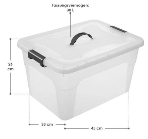 Półprzezroczyste pojemniki 30l z pokrywą - zestaw 4 sztuki