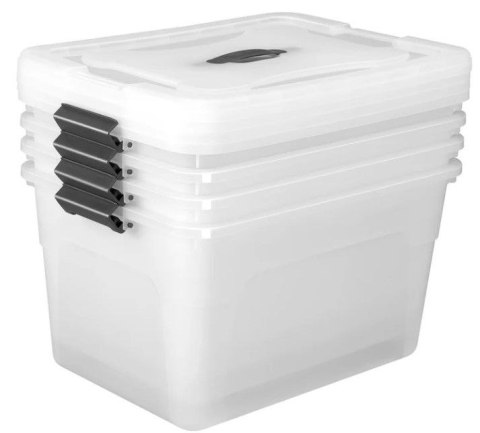 Półprzezroczyste pojemniki 30l z pokrywą - zestaw 4 sztuki