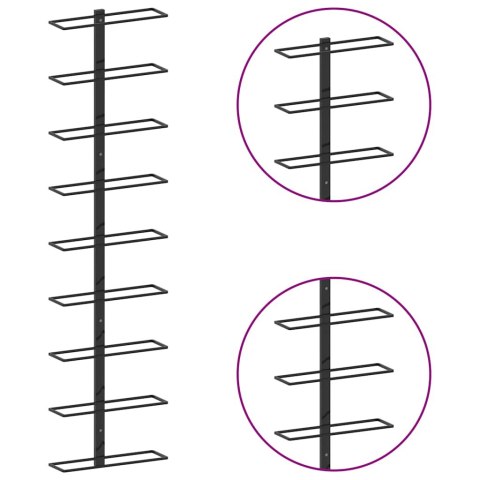 Ścienne uchwyty na 18 butelek wina, 2 szt., czarne, żelazne