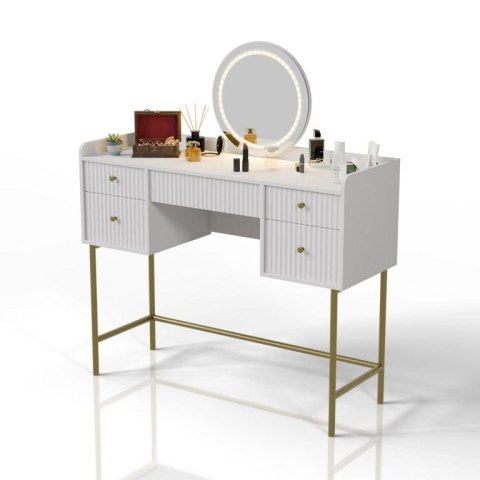 Toaletka Samira LED, 5 szuflad, biało-złota, nowoczesny styl