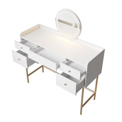 Toaletka Samira LED, 5 szuflad, biało-złota, nowoczesny styl