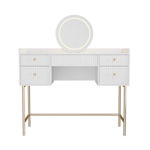 Toaletka Samira LED, 5 szuflad, biało-złota, nowoczesny styl