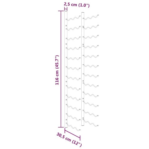 Uchwyty ścienne na 36 butelek wina, 2 szt., złote, żelazne