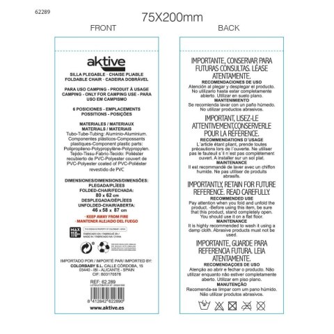Fotel plażowy Aktive Slim Składany Granatowy 47 x 87 x 58 cm (2 Sztuk)