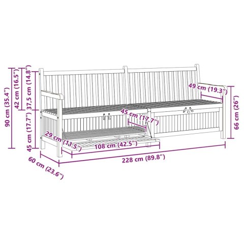 ławka z drzwiami Brązowy 228 x 60 x 90 cm Lite drewno teakowe
