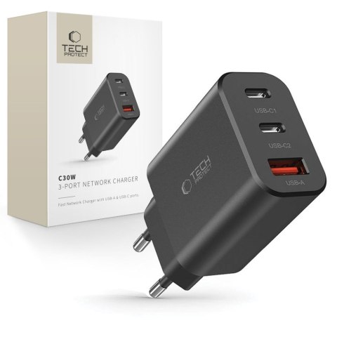 Ładowarka sieciowa NC30W 2x USB-C USB-A 30W - czarna