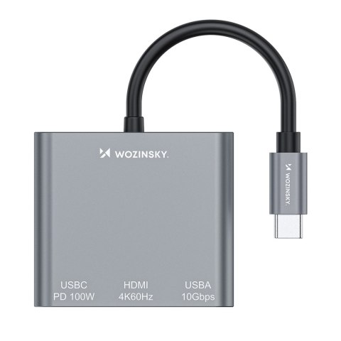 Hub rozdzielacz USB-C na USB-C USB-A HDMI PD 10 Gb/s 4K - szary
