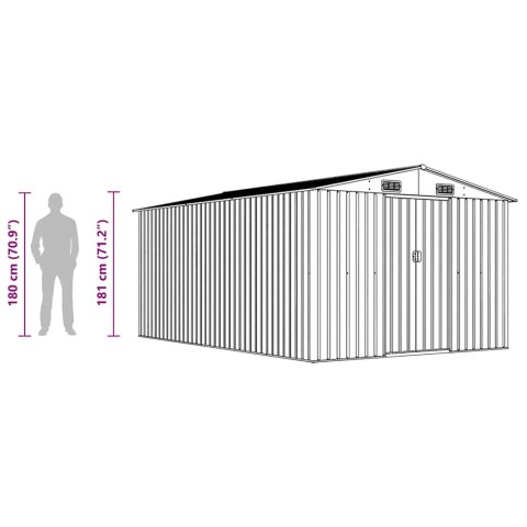 Szopa ogrodowa, 257 x 392 x 181 cm, metal, zielona