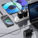 Ładowarka sieciowa USB-A USB-C GaN 67W z kablem zwijanym USB-C PD QC - czarna