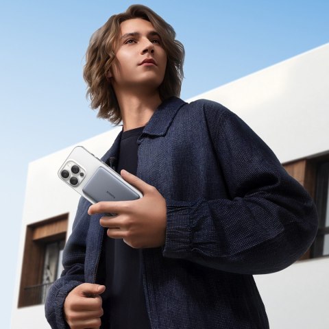 Powerbank ultra cienki 5000mAh 20W MagSafe z kablem USB-C 60W 30cm - szary