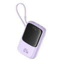 Powerbank 10000mAh 22.5W z wyświetlaczem wbudowanym kablem USB-C Qpow Pro+- fioletowy