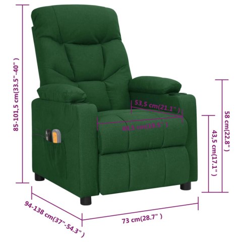 Elektryczny fotel masujący, ciemnozielony, obity tkaniną