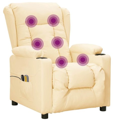 Elektryczny fotel masujący, kremowy, sztuczna skóra