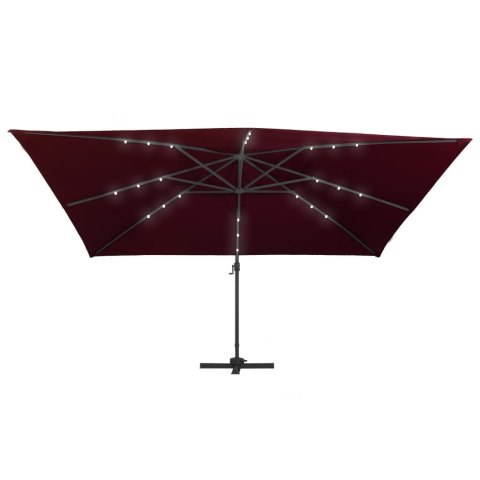 Parasol wiszący z LED, bordowy, 400x300 cm