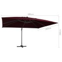 Parasol wiszący z LED, bordowy, 400x300 cm