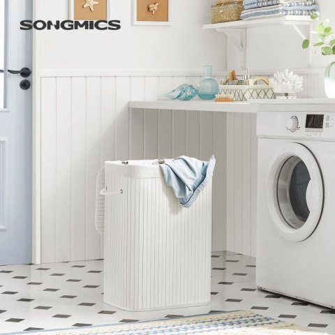 Kosz na pranie bambusowy 72 l z pokrywą, biały, 40×30×60 cm