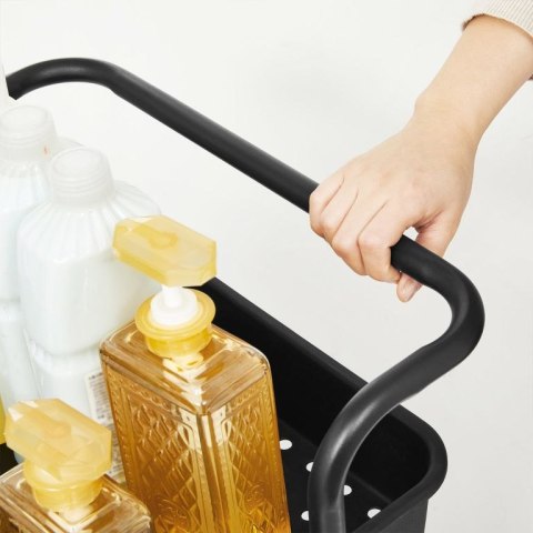 Regał na kółkach 3 półki, 2 organizery, czarny, stal/plastik