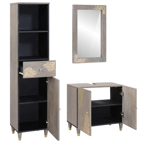 Zestaw Szafek Łazienkowych Z lustrem 3 pcs Szary Drewno z mango