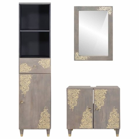 Zestaw Szafek Łazienkowych Z lustrem 3 pcs Szary Drewno z mango