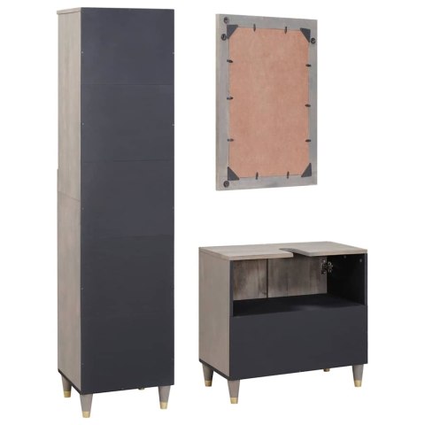 Zestaw Szafek Łazienkowych Z lustrem 3 pcs Szary Drewno z mango