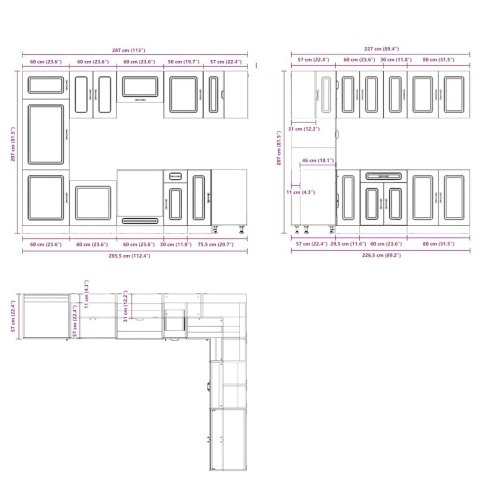 Zestaw szafek kuchennych Kalmar, 14-częściowy, czarna