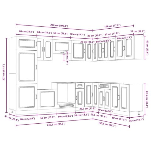 Zestaw szafek kuchennych Kalmar, 14-częściowy, czarna
