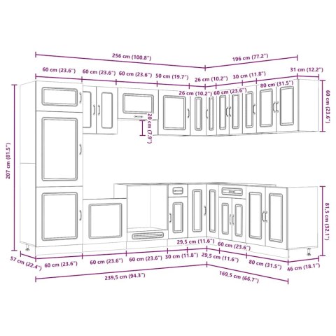 Zestaw szafek kuchennych Kalmar, 14-częściowy, dąb sonoma