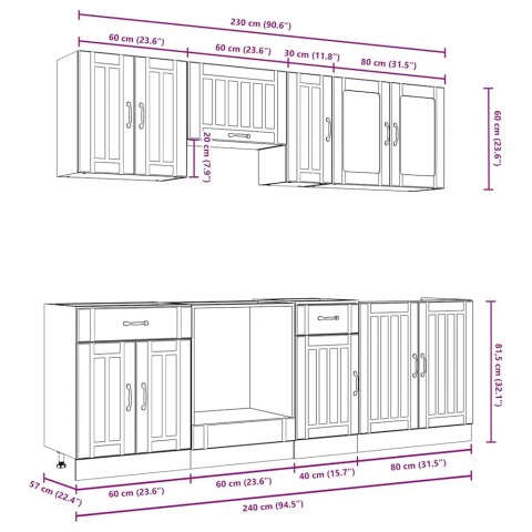 Zestaw szafek kuchennych, Kalmar, 8-częściowy, biała