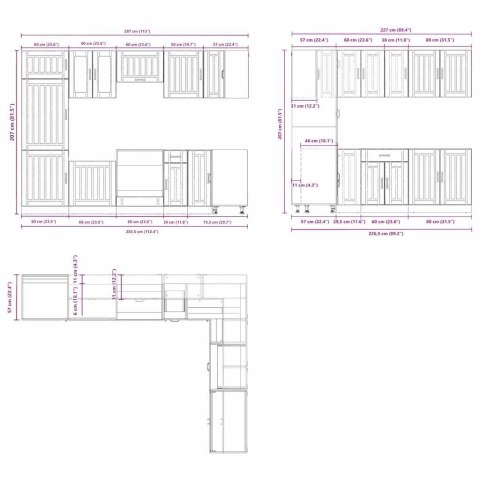 Zestaw szafek kuchennych Lucca, 14-częściowy, biała