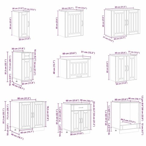 Zestaw szafek kuchennych Lucca, 14-częściowy, szary dąb sonoma