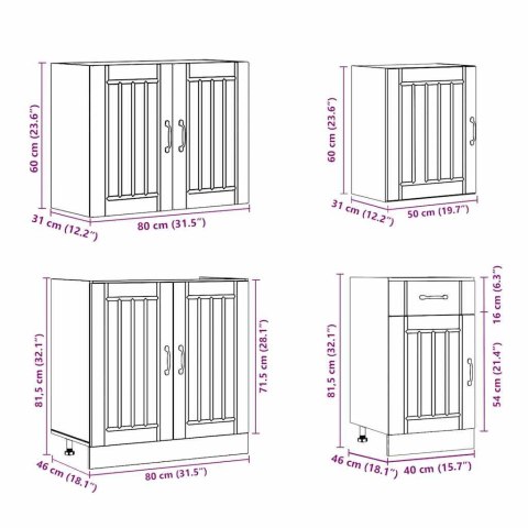 Zestaw szafek kuchennych, Lucca, 7-częściowy, dąb artisan