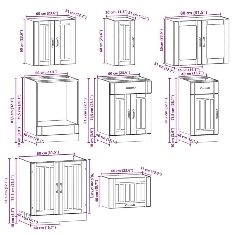Zestaw szafek kuchennych, Lucca, 8-częściowy, przydymiony dąb